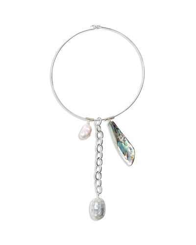 Chan Luu Chan Luu Shore Baroque Freshwater Pearl & Abalone Collar Necklace, 15.5