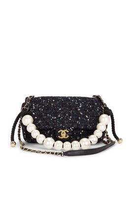 chanel Chanel Tweed Medium Pearl Handle Flap Bag