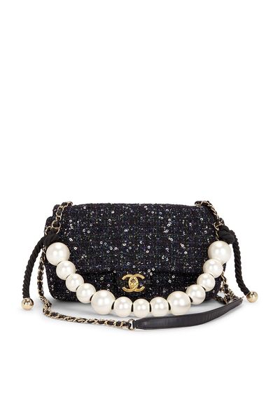 chanel Chanel Tweed Medium Pearl Handle Flap Bag