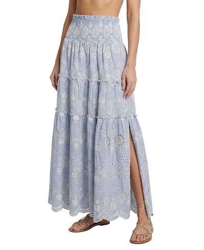 Change Of Scenery Change of Scenery Charlie Pinstripe Eyelet Smock Waist Slit Skirt
