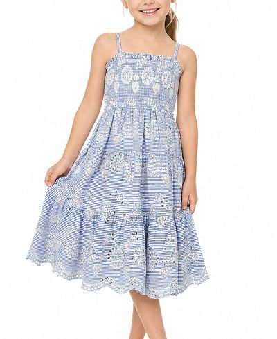 Change Of Scenery Change of Scenery Girls' Pinstripe Eyelet Lila Tiered Smocked Dress