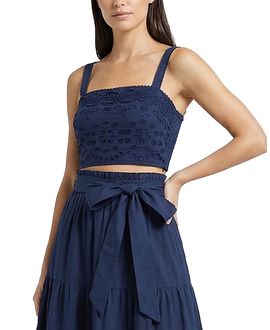 Change Of Scenery Change of Scenery Ilyssa Eyelet Embroidered Square Neck Smocked Crop Top
