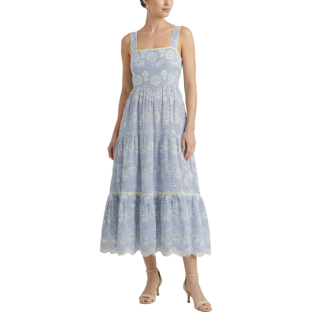 Change of Scenery Change of Scenery Lizzie Pinstripe Eyelet Tiered Midi Dress