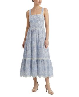 Change Of Scenery Change of Scenery Lizzie Pinstripe Eyelet Tiered Midi Dress