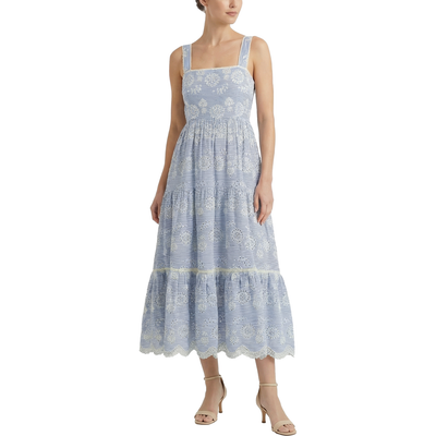 Change Of Scenery Change of Scenery Lizzie Pinstripe Eyelet Tiered Midi Dress