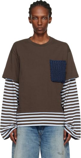 Charles Jeffrey LOVERBOY Charles Jeffrey LOVERBOY Brown & Blue Long Sleeve Knit Patch 2-In-1 T-shirt
