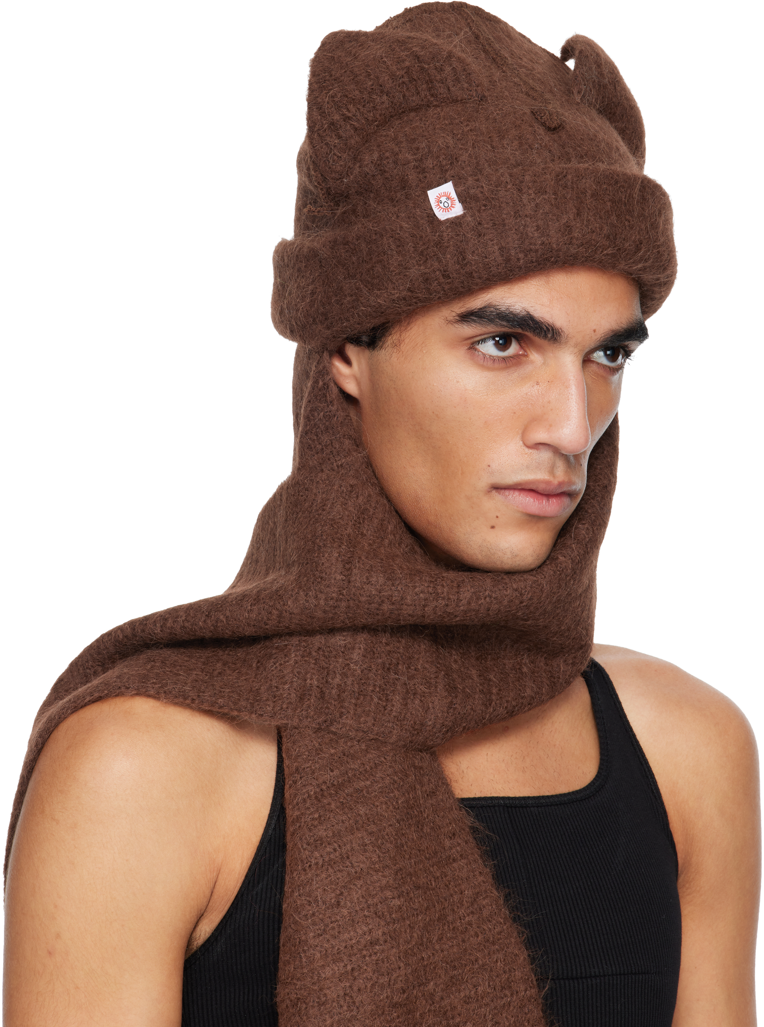 Charles Jeffrey LOVERBOY - Brown Alpaca Chunky Ears Scarf Beanie