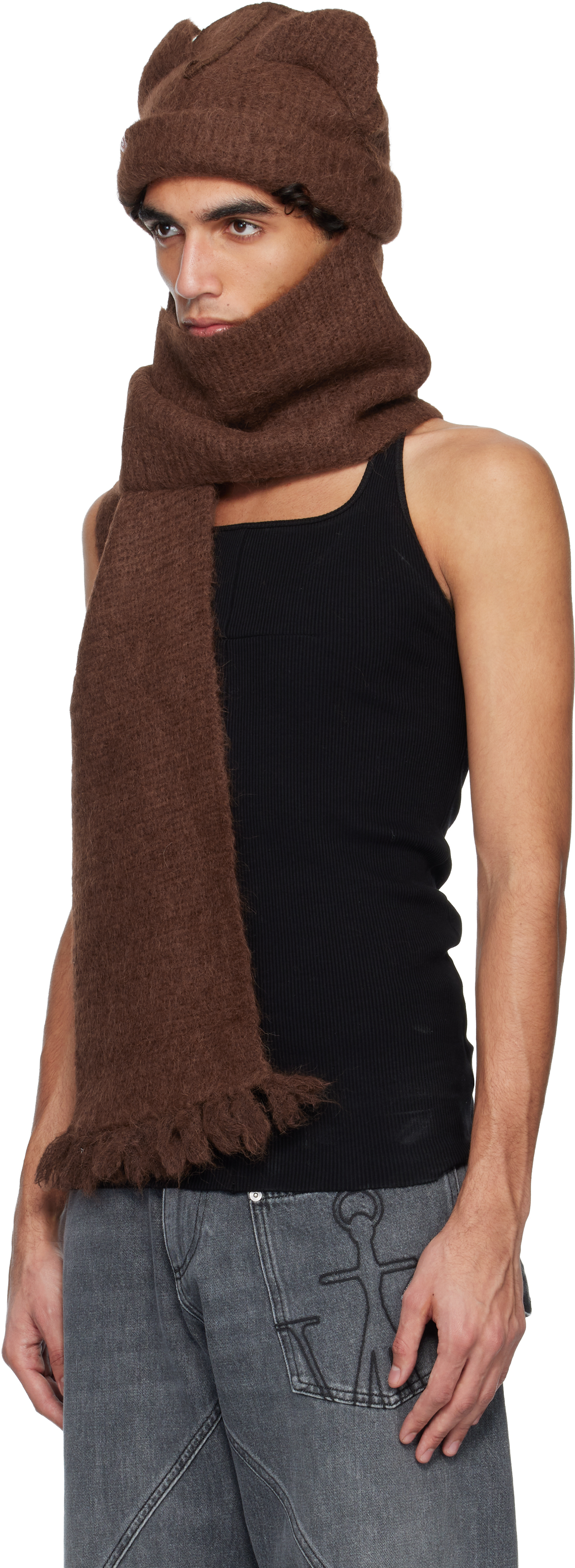 Charles Jeffrey LOVERBOY - Brown Alpaca Chunky Ears Scarf Beanie