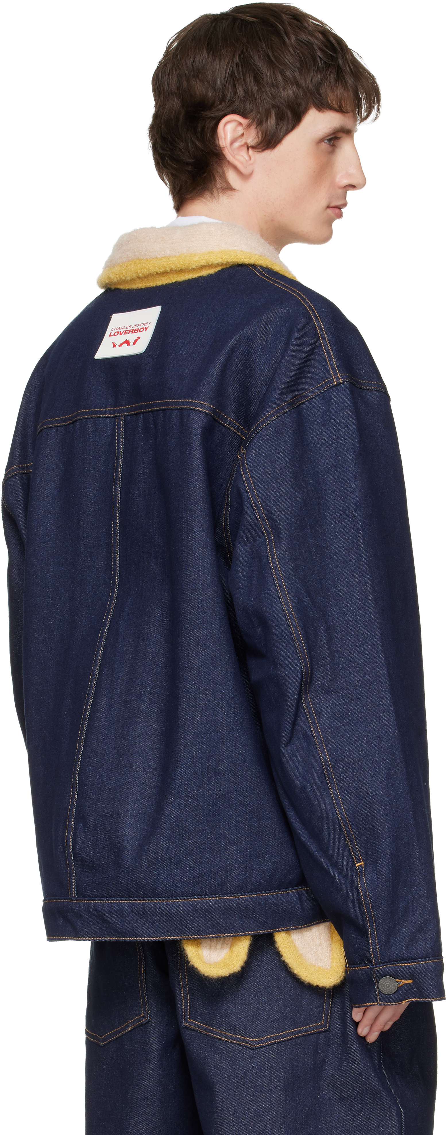 Charles Jeffrey LOVERBOY - Navy Knitted Collar Denim Jacket