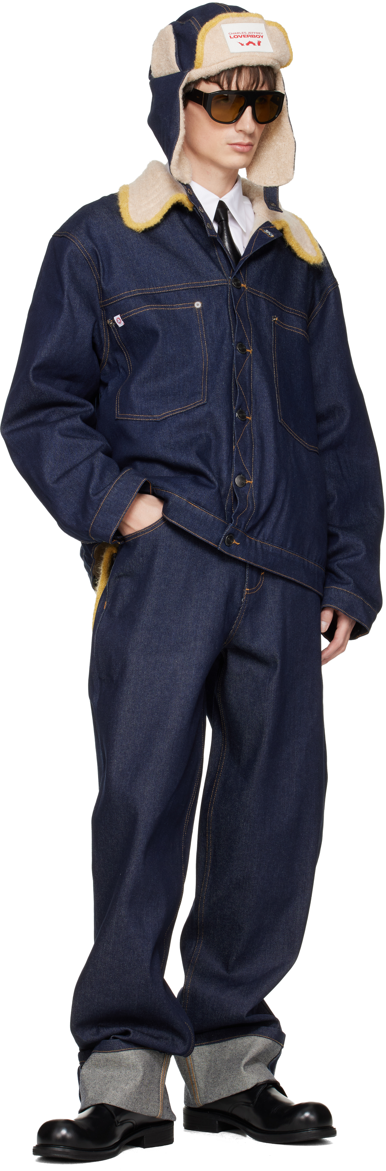 Charles Jeffrey LOVERBOY - Navy Knitted Collar Denim Jacket