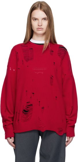 Charles Jeffrey LOVERBOY Charles Jeffrey LOVERBOY Red Distressed Logo Sweater