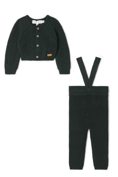 Charlotte & George Charlotte & George Rib Knit Overall and Cardigan Set