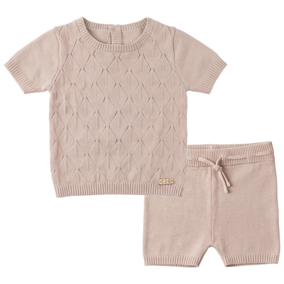 Charlotte & George Charlotte & George Diamond Knit 2 Piece Short Sleeve Top and Shorts Set