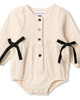 Charlotte & George Charlotte & George Baby Woven Cotton Bubble Romper with Velvet Ribbon and Button Closure - 1