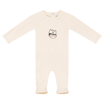 Charlotte & George Charlotte & George Boy French Fleece Crown Print Long Sleeve Romper