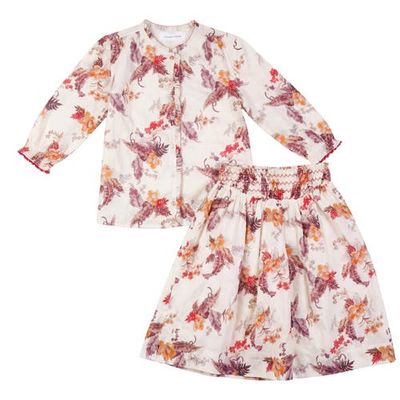 Charlotte & George Charlotte & George Floral Print Smocked Long Sleeve Woven Blouse and Skirt Set