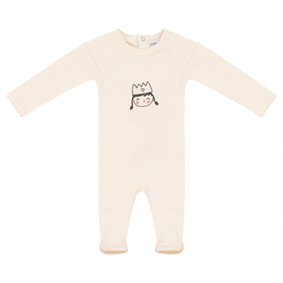 Charlotte & George Charlotte & George Girl French Fleece Crown Print Long Sleeve Romper