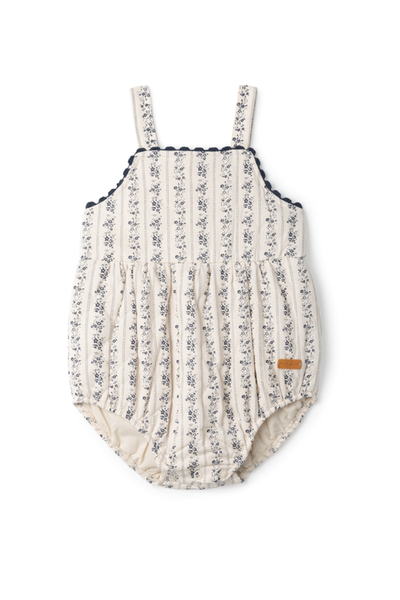 Charlotte & George Charlotte & George Quilted Stripe Floral Romper with Lace Trim