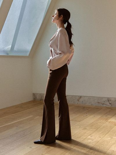 charmeeze Stripe slim bootcut slacks (Brown)