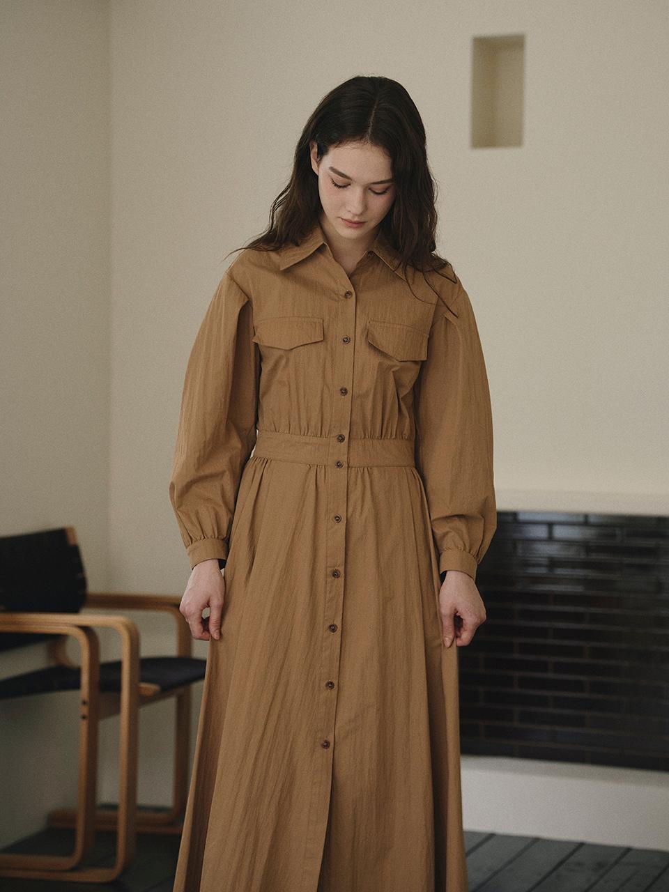 CHARMEUSE Cotton Nylon Flare Banding Shirt Dress