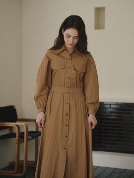 CHARMEUSE Cotton Nylon Flare Banding Shirt Dress