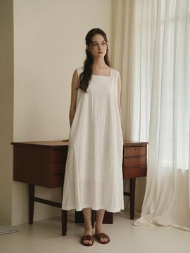 CHARMEUSE [LISA] Sleeveless square neck long dress_2 colors