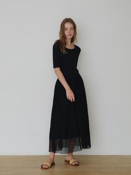 CHARMEUSE [RENA] Half sleeve pleats dress_ 2 colors