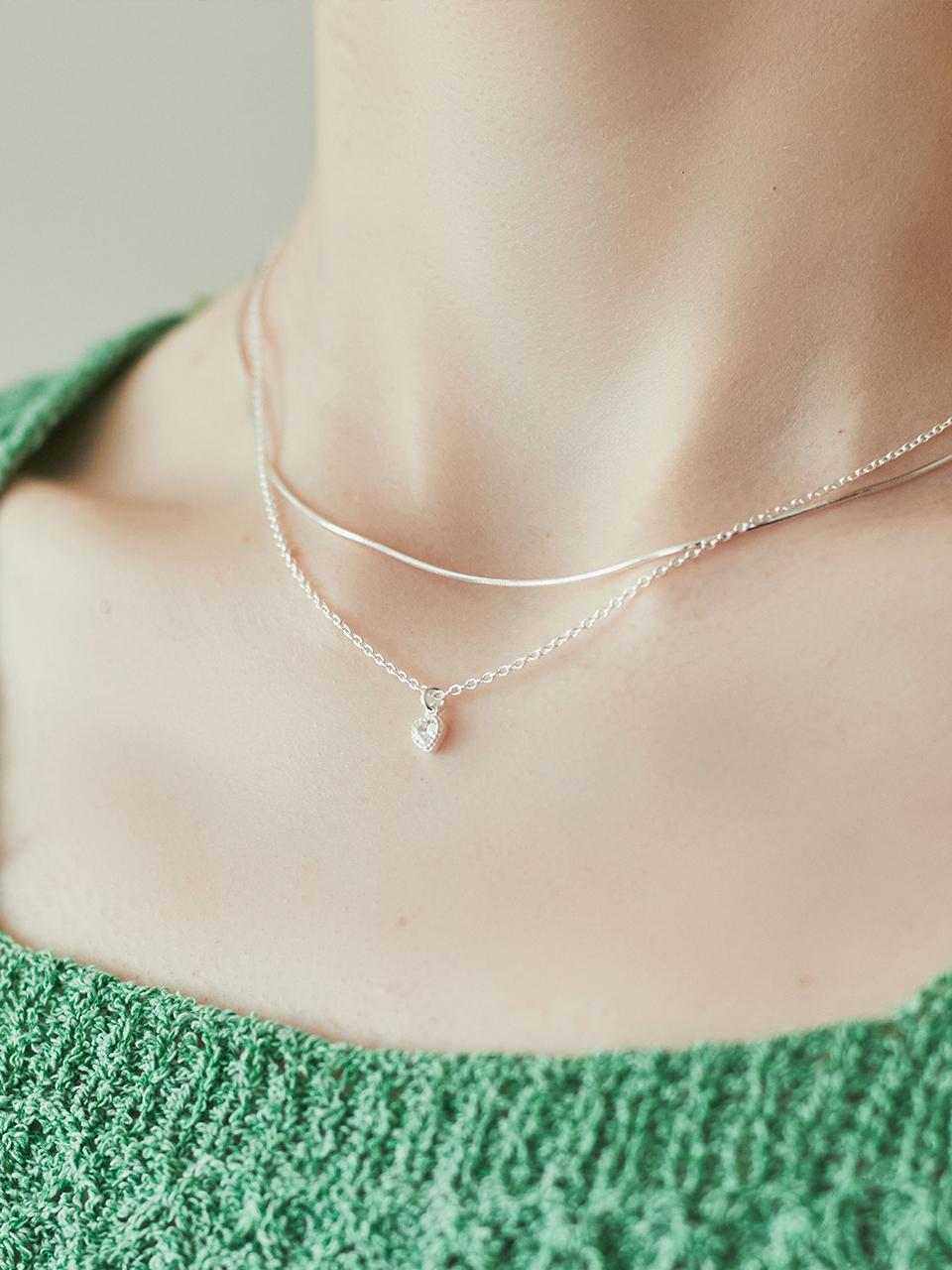 Charmy Heart Layered Necklace [Silver]