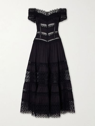 CHARO RUIZ Amaira embroidered lace-trimmed cotton-blend maxi dress