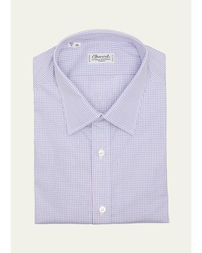 Charvet Men's Cotton Micro-Check Point Collar Slim Dress Shirt