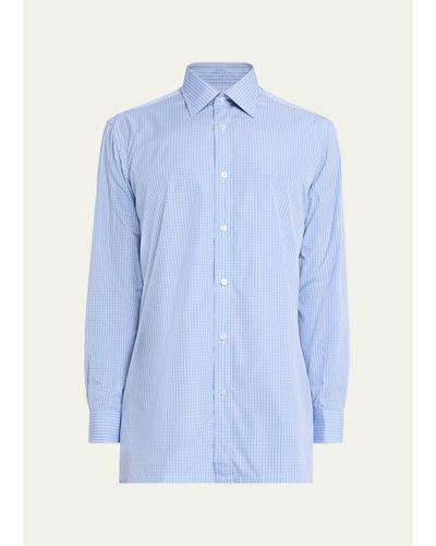 Charvet Men's Cotton Point Collar Micro-Plaid Sport Shirt