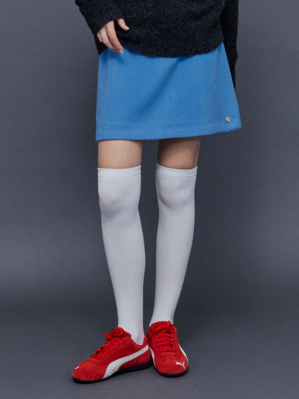 chat de lama Belted Low Rise Wool A-line Skirt [Sky Blue]