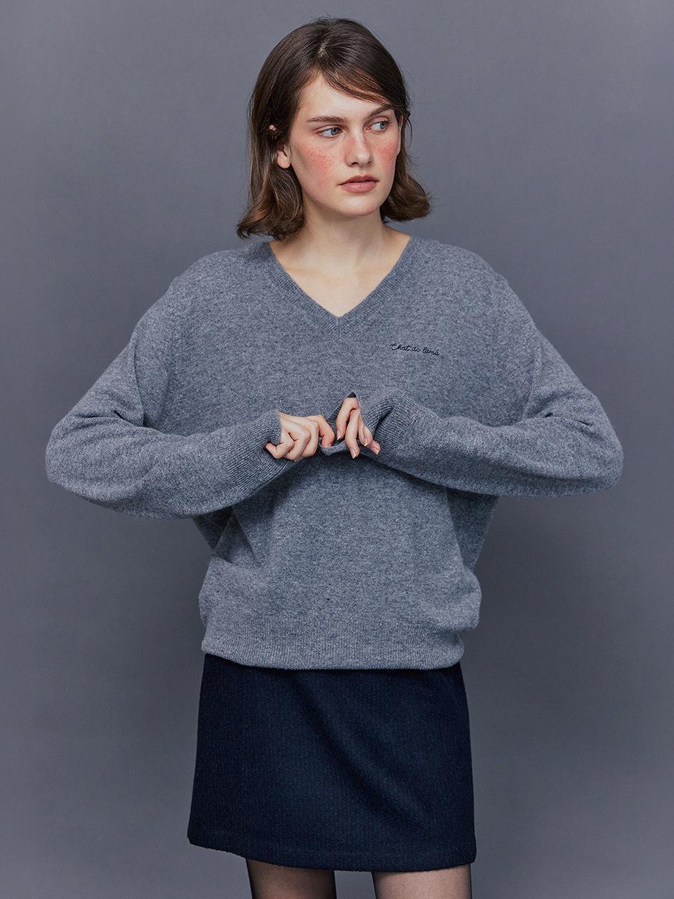 chat de lama CASHMERE BLEND V KNIT [CHARCOAL]