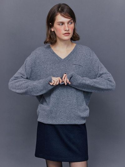 chat de lama CASHMERE BLEND V KNIT [CHARCOAL]