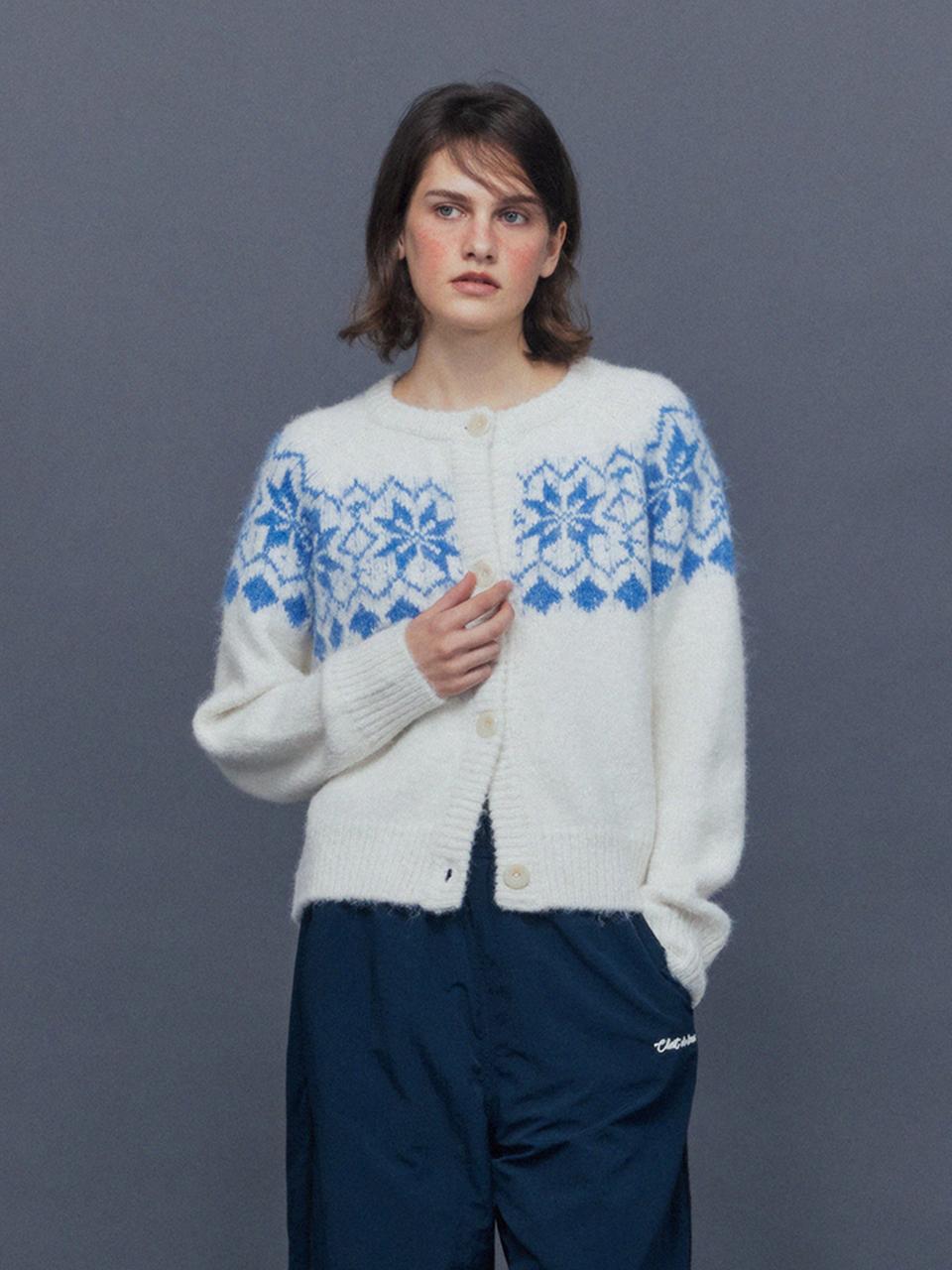 chat de lama Mohair Nordic Relaxed Fit Cardigan [Beige]