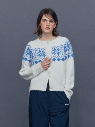 chat de lama Mohair Nordic Relaxed Fit Cardigan [Beige]