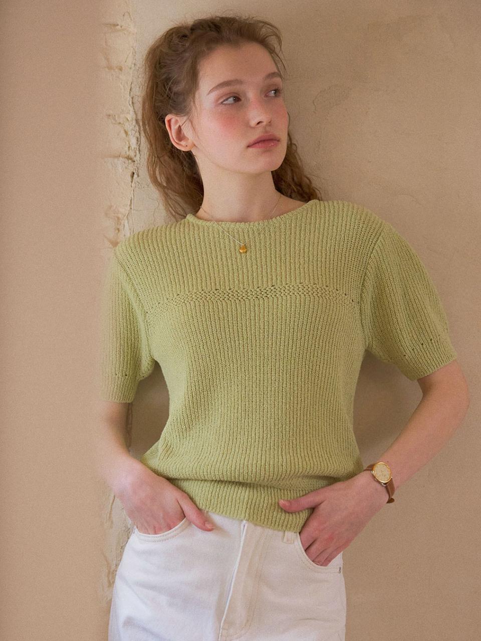 chat de lama Puff Sleeve Knit (Green)