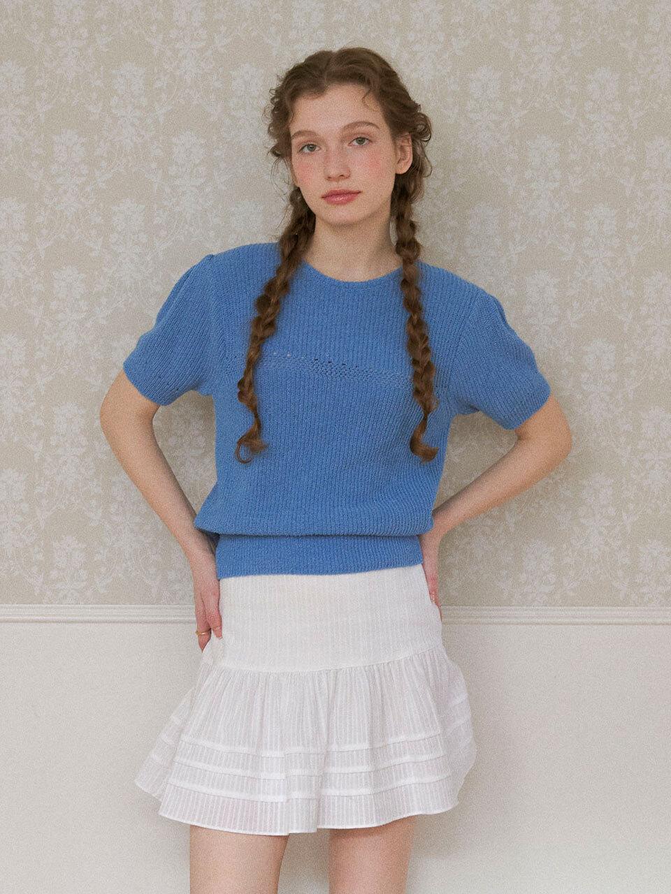 chat de lama Puff Sleeve Knit [SKY BLUE]