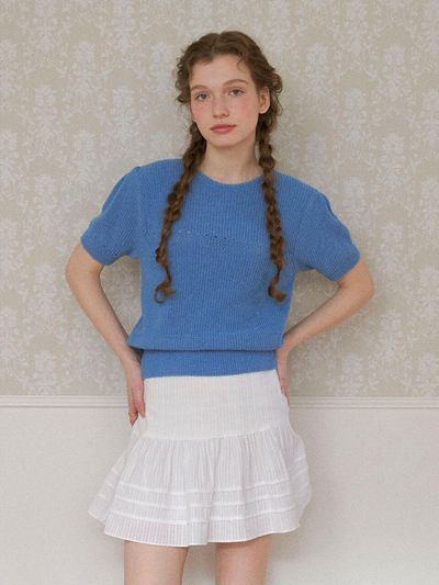 chat de lama Puff Sleeve Knit [SKY BLUE]