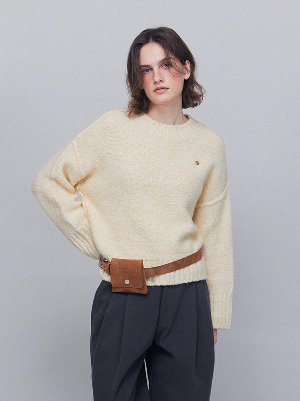 chat de lama Seamline Reverse Wide Sleeve Wool Knit