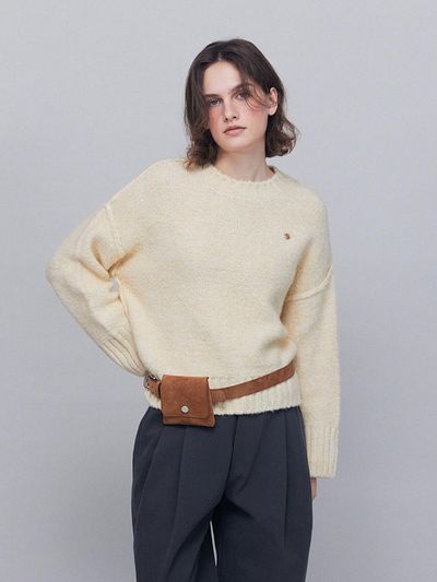 chat de lama Seamline Reverse Wide Sleeve Wool Knit