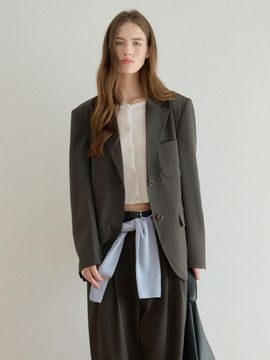 chat de lama SILKY TEXTURED BLAZER [CHARCOAL]