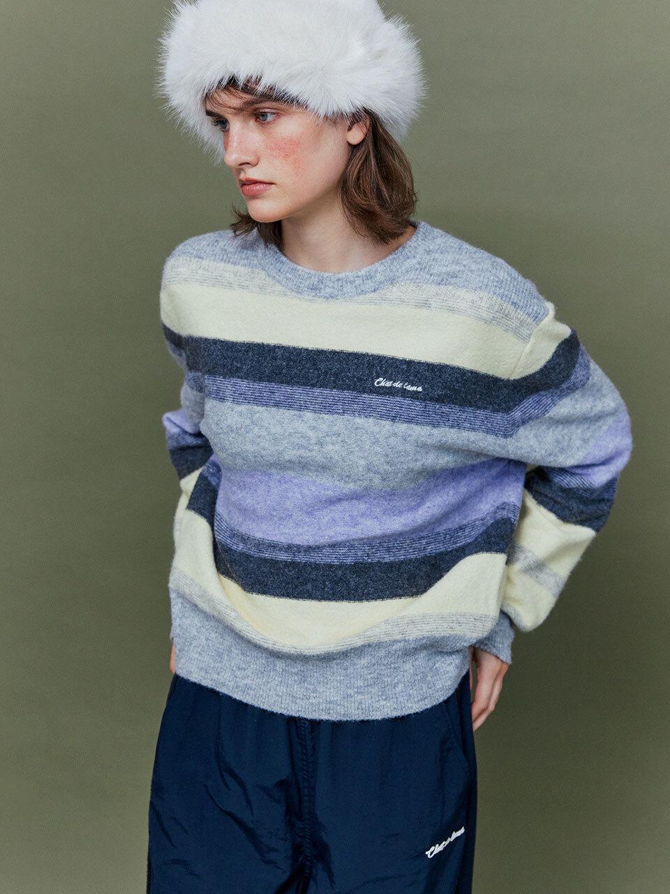 chat de lama SOFT WOOL STRIPED KNIT [YELLOW]