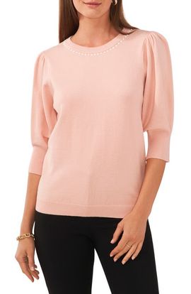 Chaus Chaus Beaded Collar Puff Sleeve Sweater