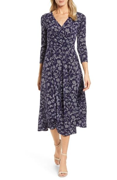 Chaus Chaus Etched Floral Faux Wrap Midi Dress
