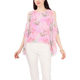 Chaus Chaus Floral Print Cold Shoulder Cape Sleeve Top