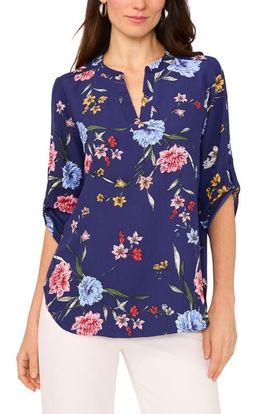 Chaus Chaus Floral Print Roll Tab Top
