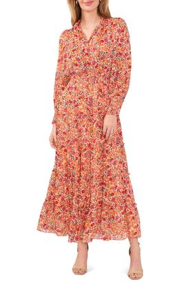 Chaus Chaus Floral Smocked Waist Long Sleeve Tiered Midi Dress