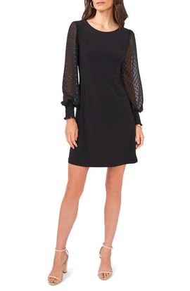 Chaus Chaus Mixed Media Clip Dot Long Sleeve Sheath Minidress