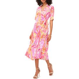 Chaus Chaus Print Faux Wrap Midi Dress